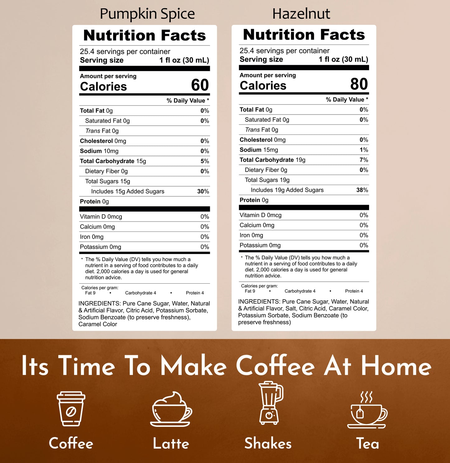 Pumpkin Spice Syrup Hazelnut Syrup Nutrition Facts