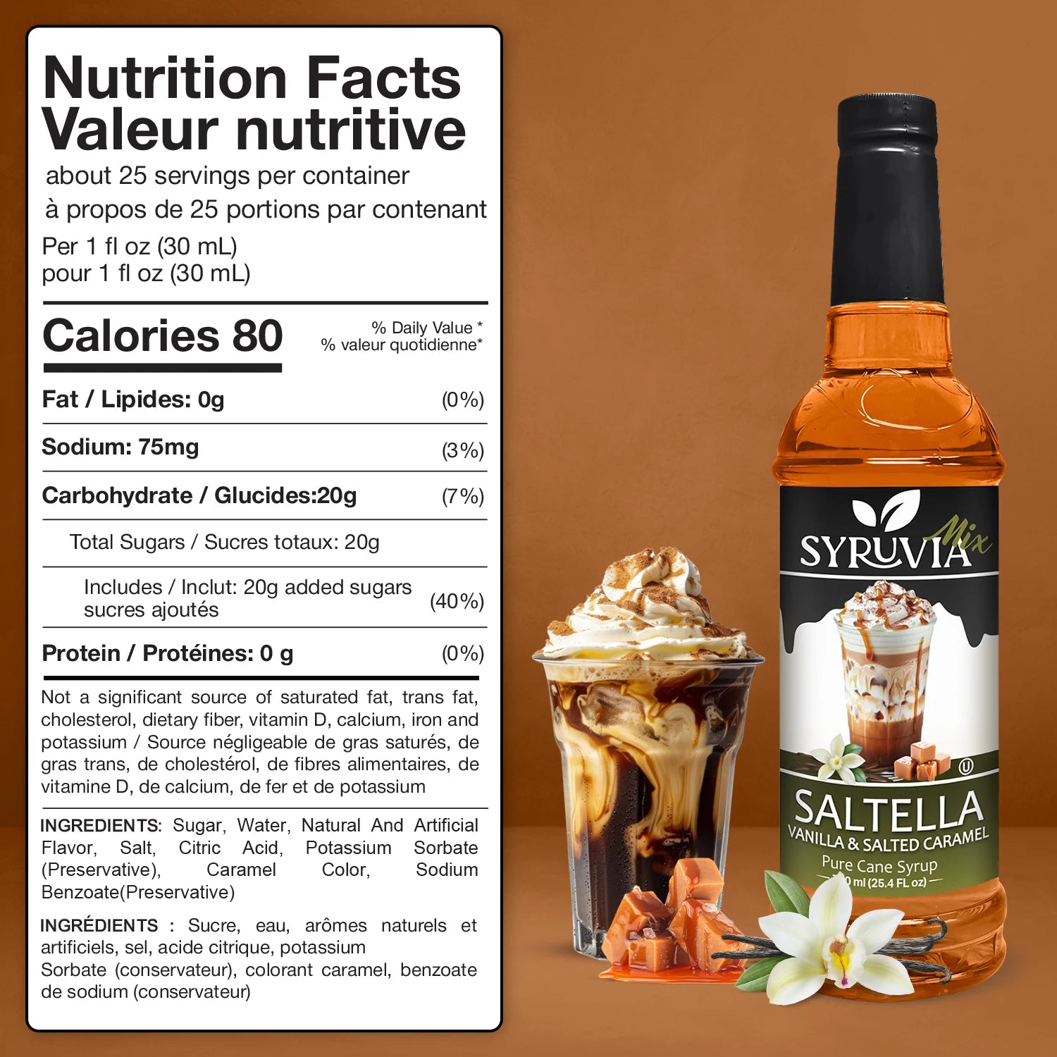 SALTELLA Syrup™  Vanilla Salted Caramel Nutrition Facts