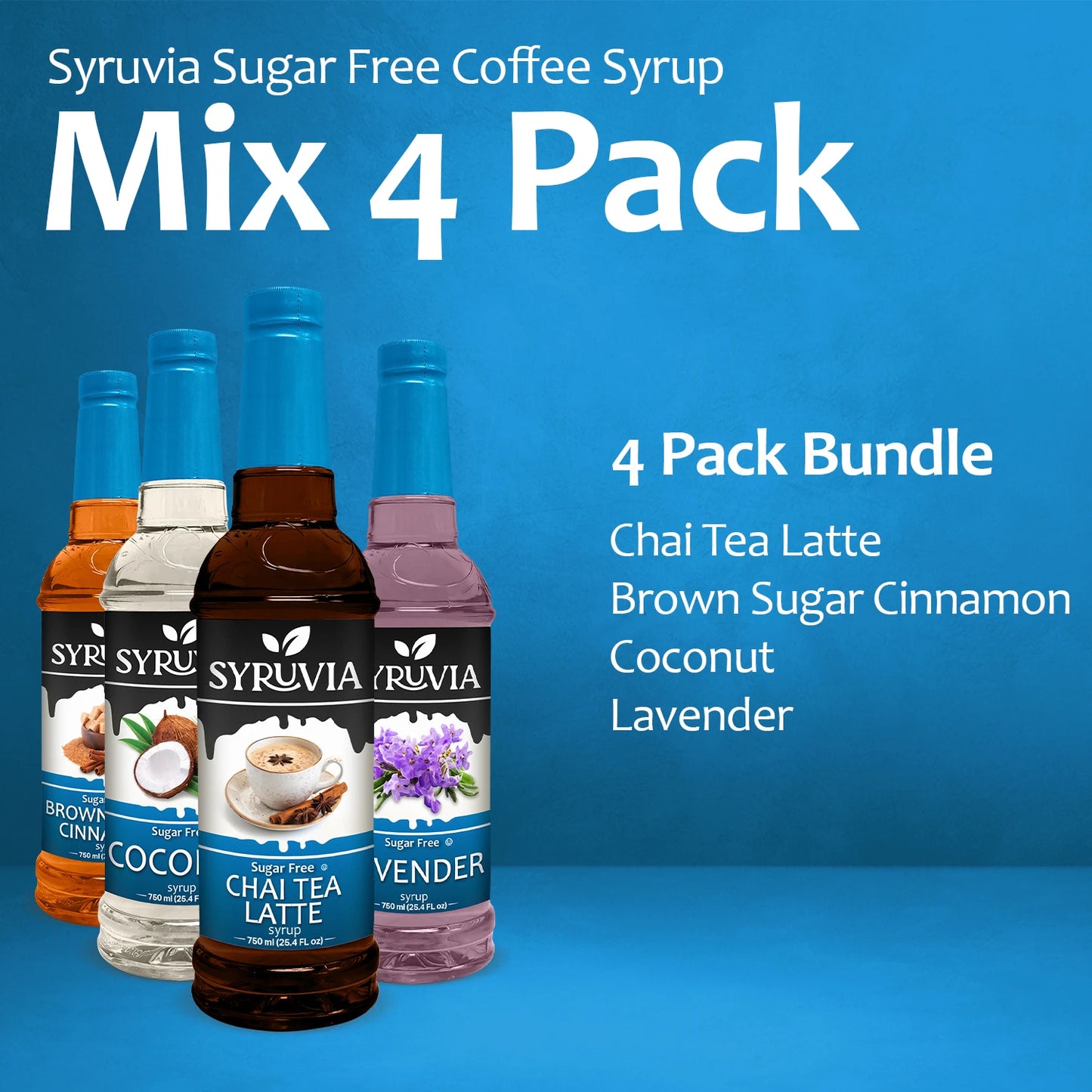 Variety Pack, Sugar-Free Chai Tea, Brown Sugar Cinnamon, Coconut, and Lavender Syrup