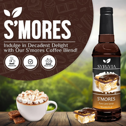 Syruvia Smores Coffee Syrup Bottle With Marshmallow Mocha Drink Premium Authentic Delicious