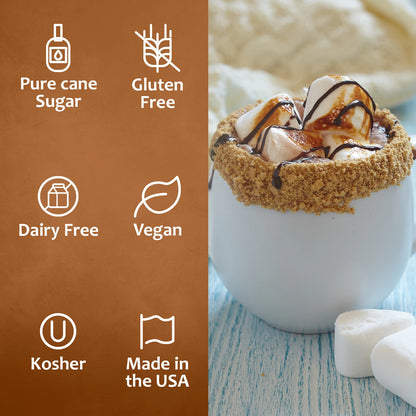 Syruvia Smores Syrup With Pure Cane Sugar Gluten Free Dairy Free Vegan Kosher Made In USA Features