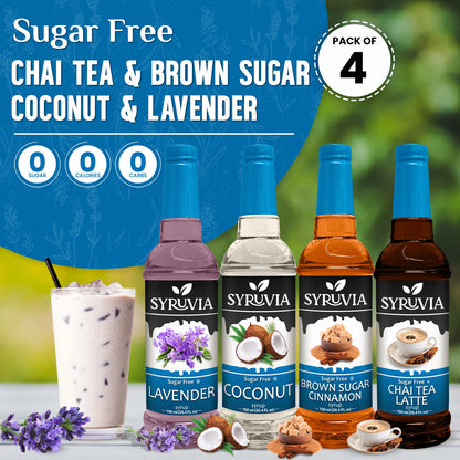 Variety Pack, Sugar-Free Chai Tea, Brown Sugar Cinnamon, Coconut, and Lavender Syrup