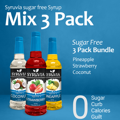 Variety Pack, Sugar Free Pineapple, Strawberry, and Coconut Fruity Syrup