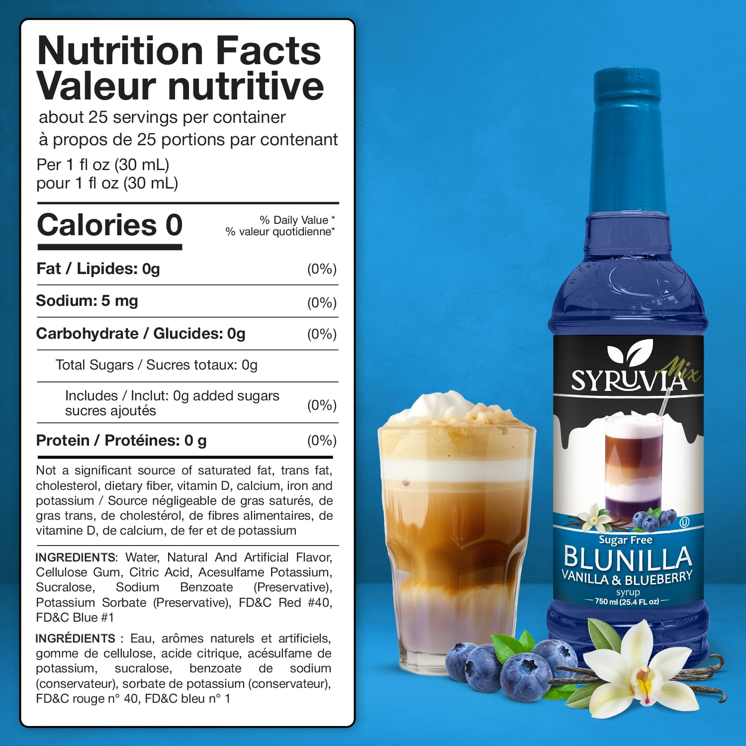 Sugar-Free BLUNILLA Syrup™ Vanilla Blueberry Nutrition Facts