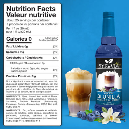 Sugar-Free BLUNILLA Syrup™ Vanilla Blueberry Nutrition Facts