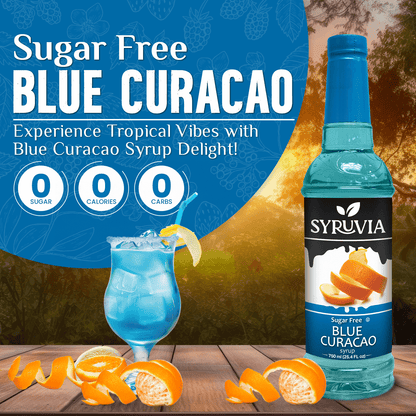 Syruvia Sugar Free Blue Curacao Syrup Bottle With Tropical Blue Drink Zero Sugar Zero Calories Zero Carbs