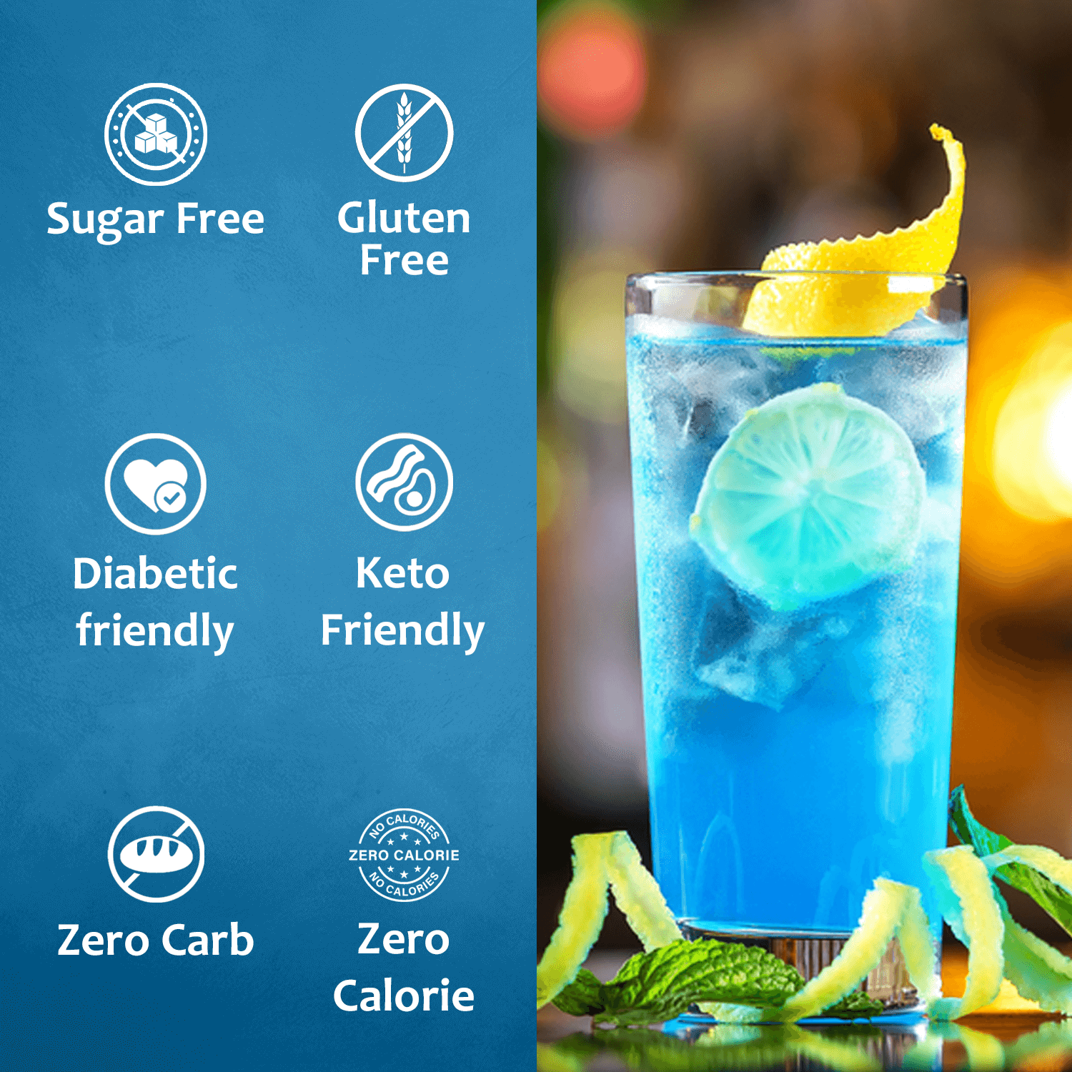 Syruvia Sugar Free Blue Curacao Syrup Sugar Free Gluten Free Diabetic Friendly Keto Friendly Zero Carb Zero Calorie