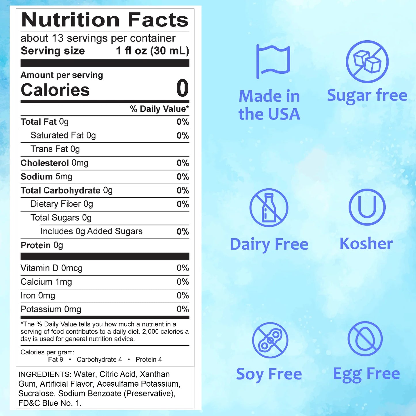 Syruvia Sugar Free Blue Raspberry   shaved ice Nutrition Facts