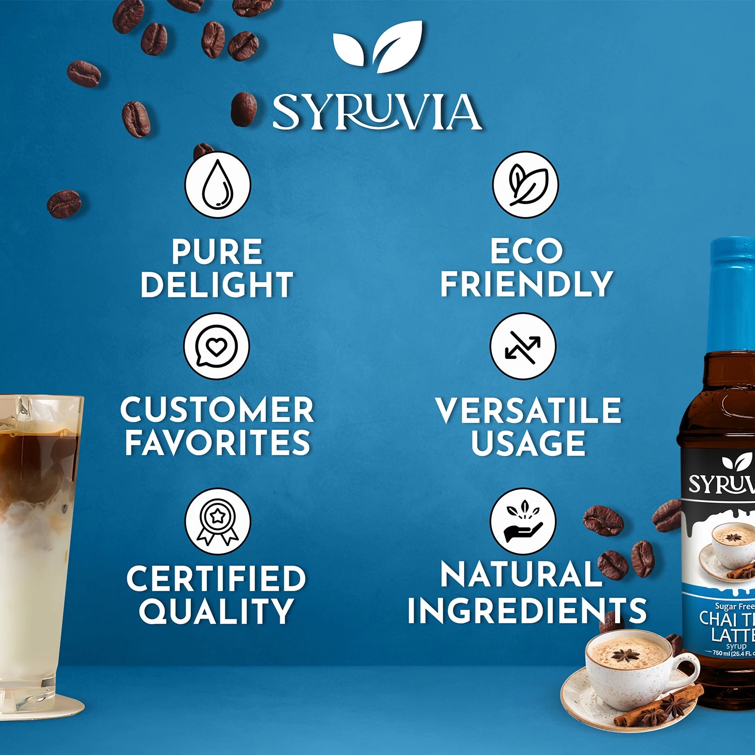 Syruvia Sugar Free Chai Tea Latte Syrup For Coffee And Lattes With Pure Delight Certified Quality And Natural Ingredients