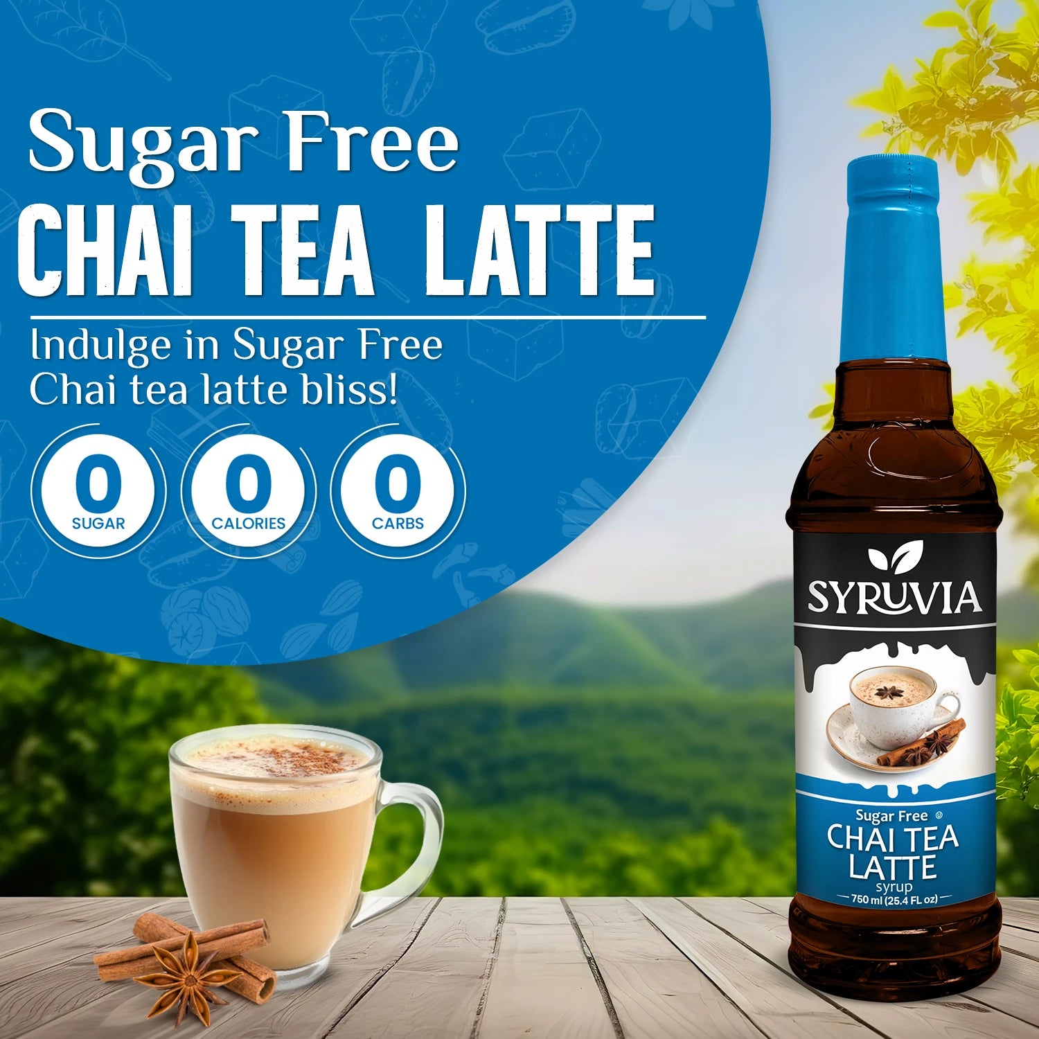 Syruvia Sugar Free Chai Tea Latte Syrup With Hot Chai Latte Drink Zero Sugar Zero Calories Zero Carbs