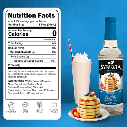 Sugar Free Cheese Pancake Syrup Bottle With Milkshake And Pancakes With Syrup Topping