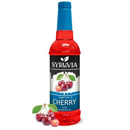 Syruvia Sugar Free Cherry Syrup Bottle 750ml With Fresh Cherries