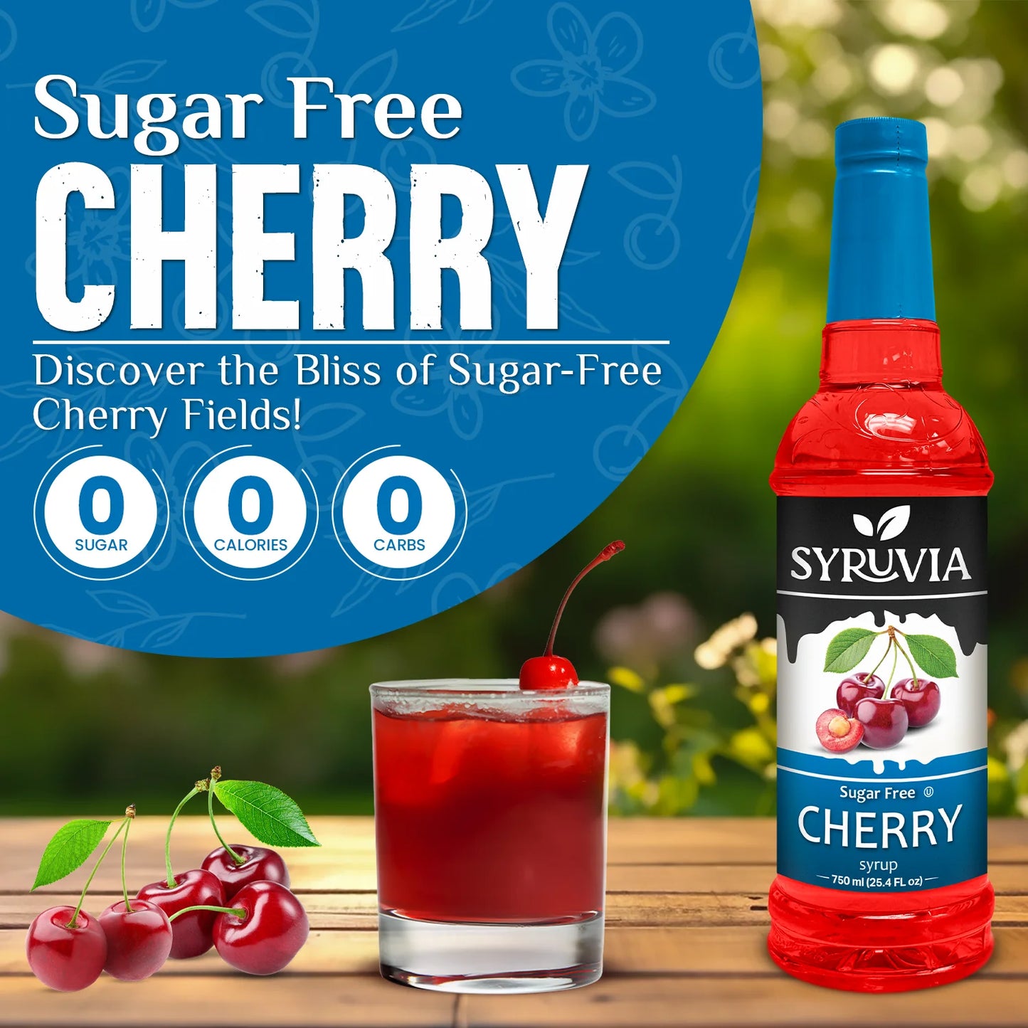 Syruvia Sugar Free Cherry Syrup With Cherry Drink Zero Sugar Zero Calories Zero Carbs