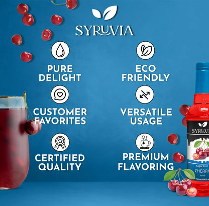 Syruvia Sugar Free Cherry Syrup With Pure Delight Certified Quality And Premium Flavoring For Coffee And Drinks