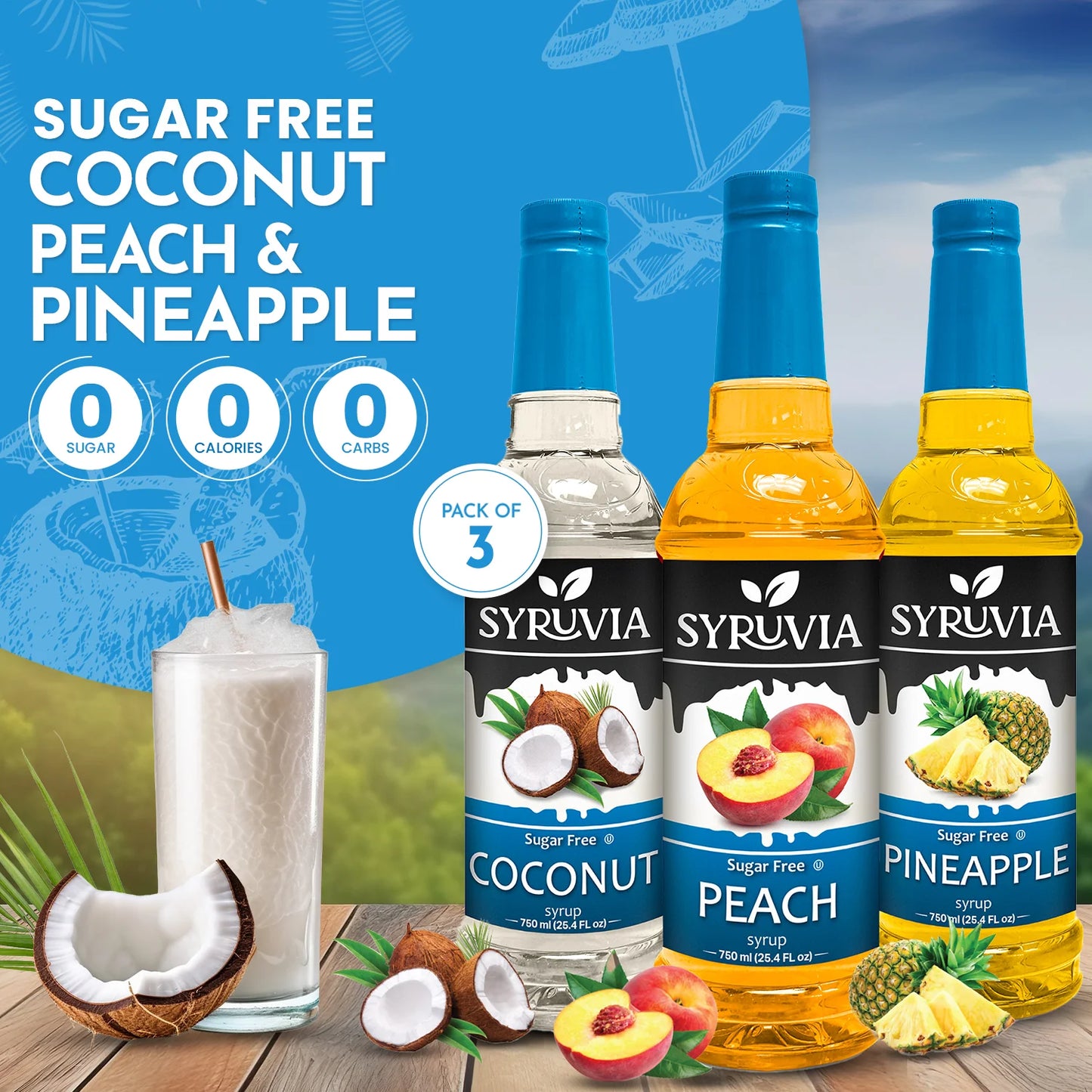 Sugar Free Coconut Peach Pineapple fruity Syrup