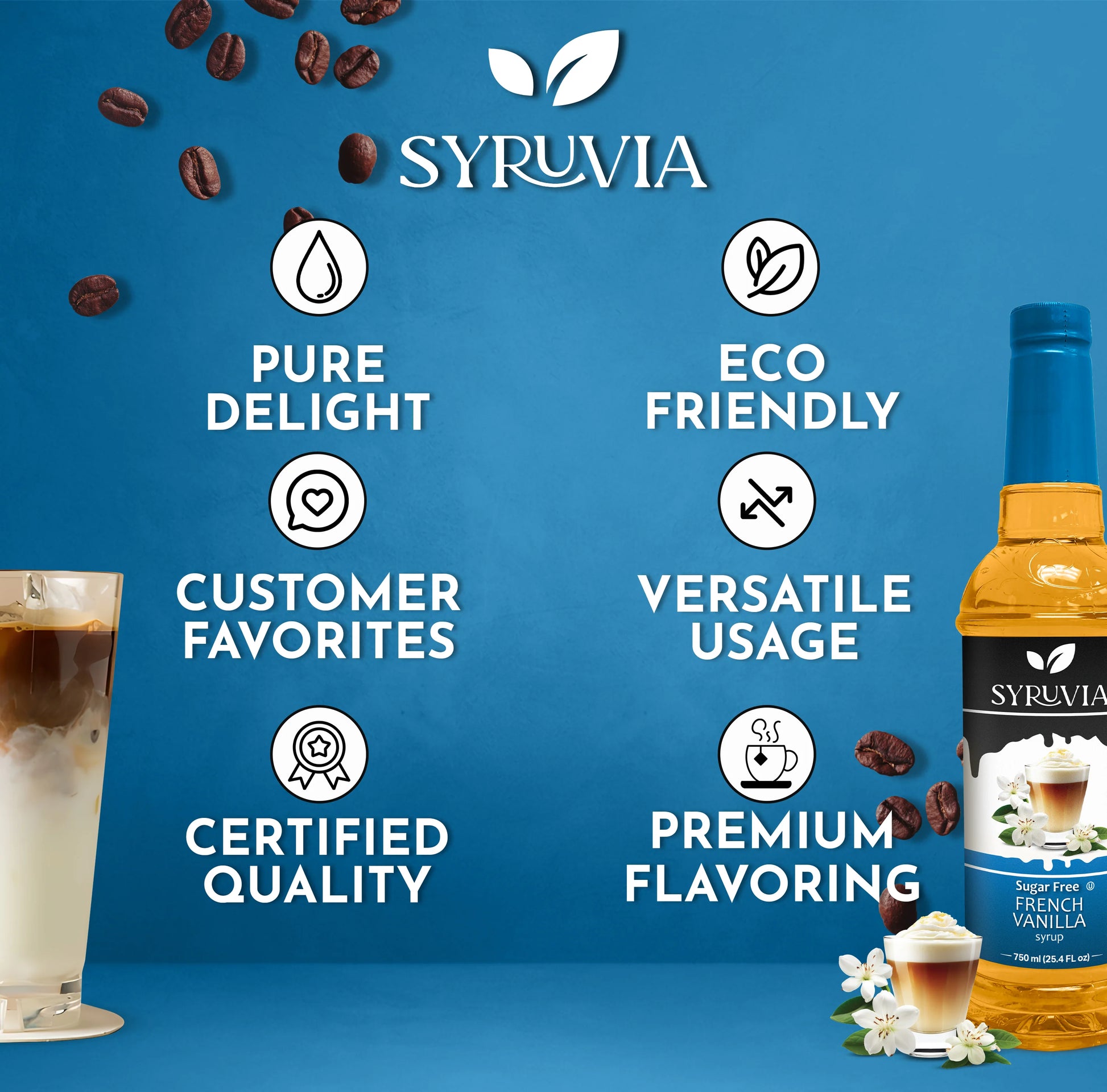 Syruvia Sugar Free French Vanilla Syrup - 25.4 fl oz. Premium Flavoring Syrup for Coffee Syruvia Sugar Free French Vanilla Syrup - 25.4 fl oz. Premium Flavoring Syrup for Coffee