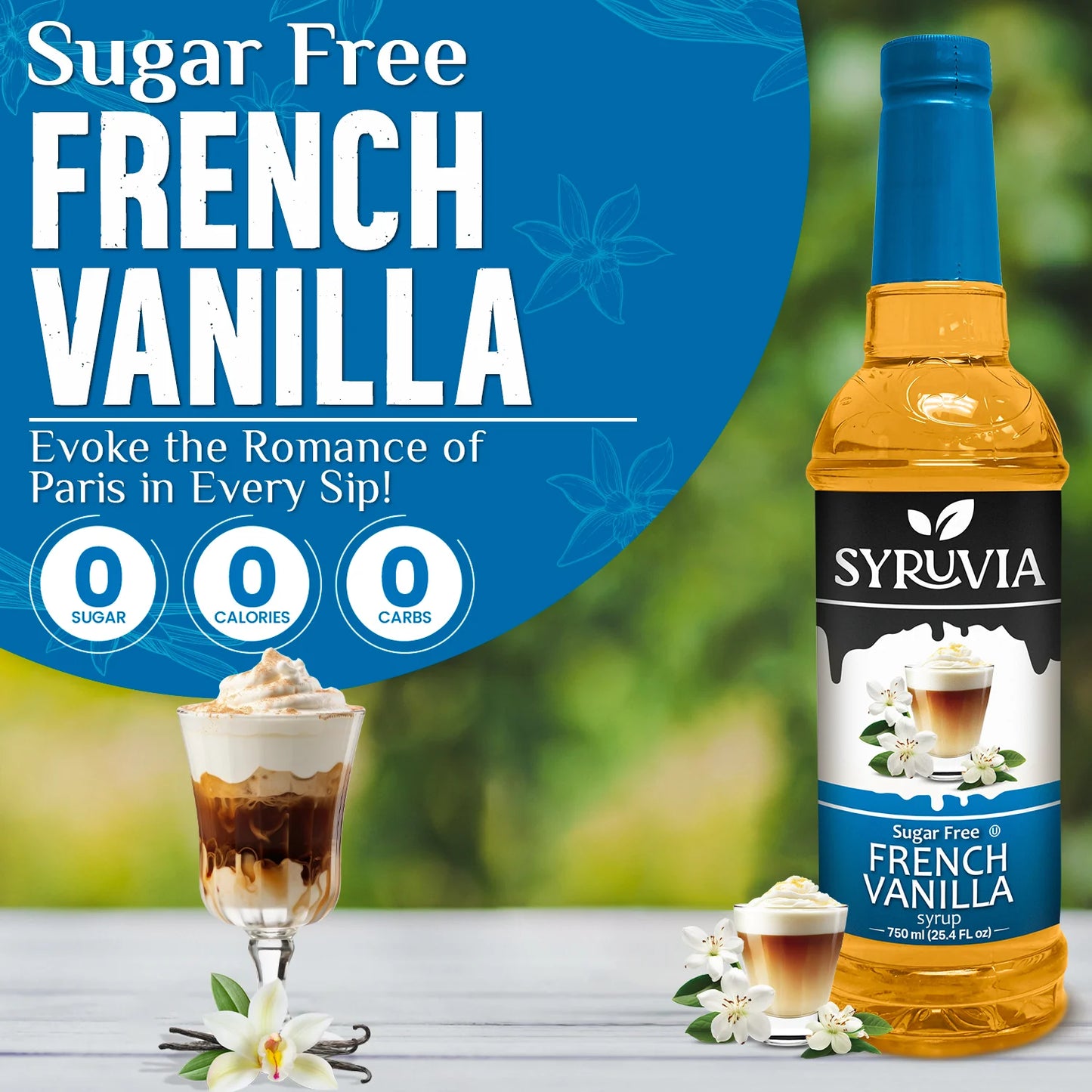 Syruvia Sugar Free French Vanilla Syrup With Iced Coffee Drink Zero Sugar Zero Calories Zero Carbs