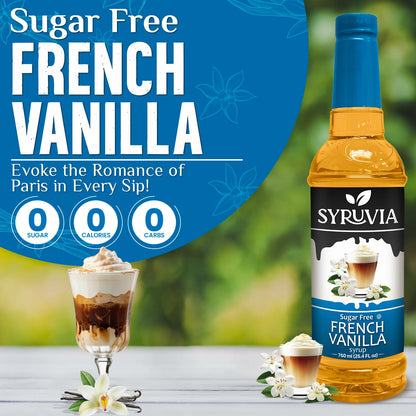 Syruvia Sugar Free French Vanilla Syrup With Iced Coffee Drink Zero Sugar Zero Calories Zero Carbs