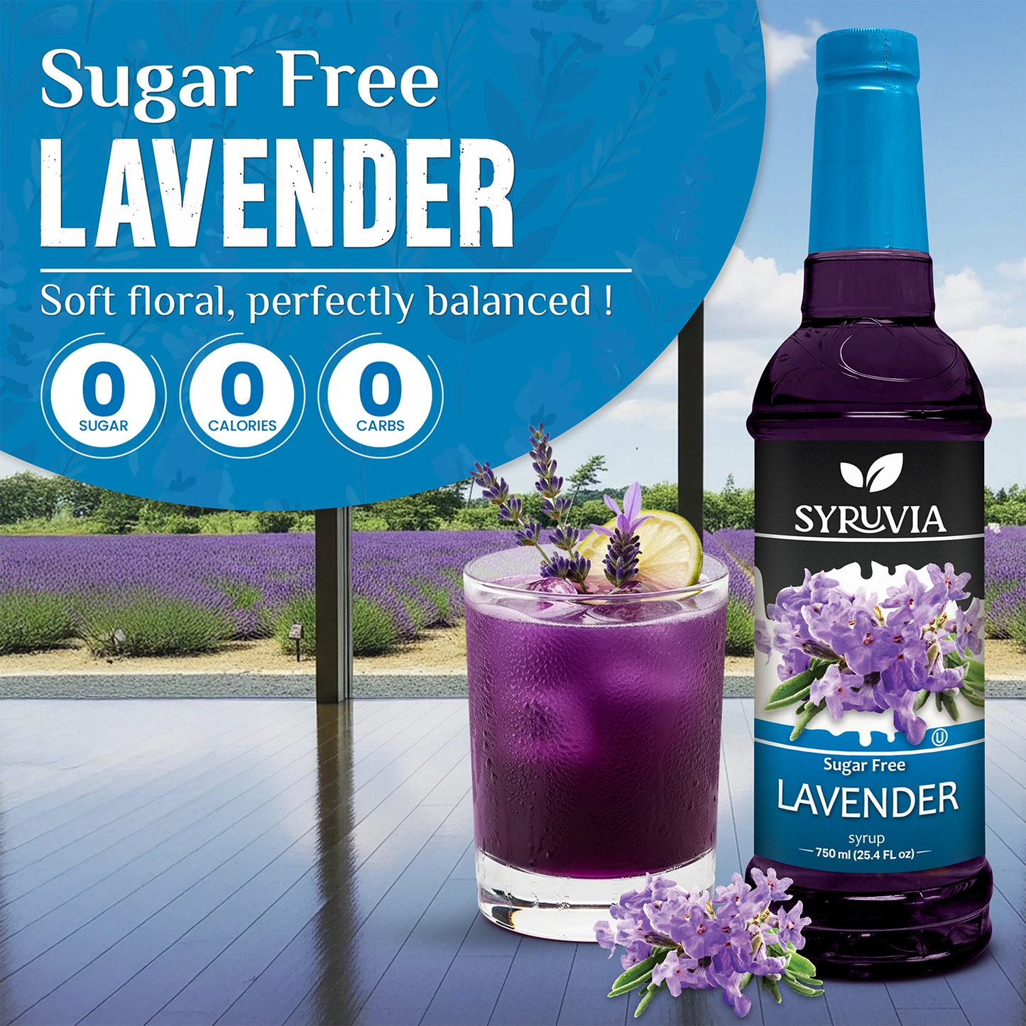 Syruvia Sugar Free Lavender Syrup With Lavender Drink Zero Sugar Zero Calories Zero Carbs