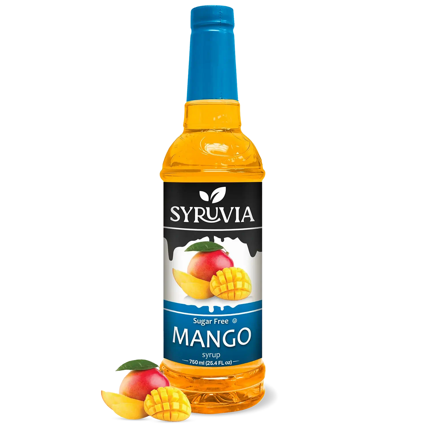 Syruvia Sugar Free Mango Syrup Bottle 750ml With Fresh Mango Slices