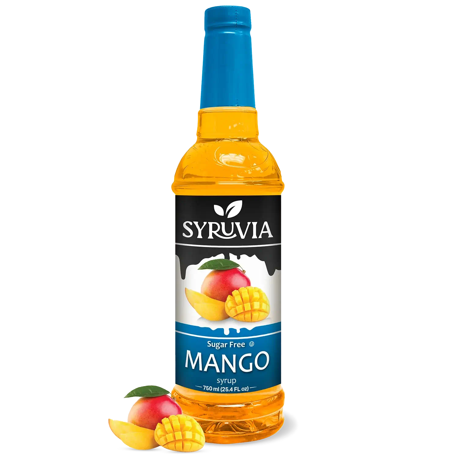 Syruvia Sugar Free Mango Syrup Bottle 750ml With Fresh Mango Slices
