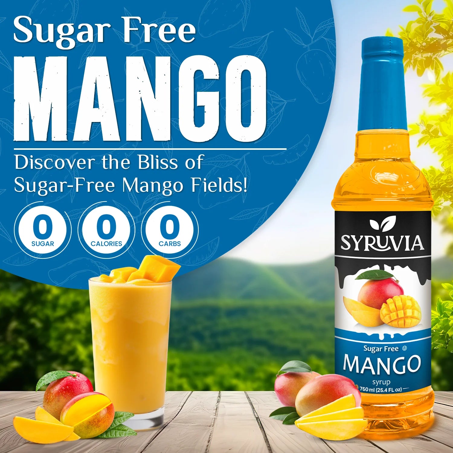 Syruvia Sugar Free Mango Syrup Bottle With Mango Drink Zero Sugar Zero Calories Zero Carbs
