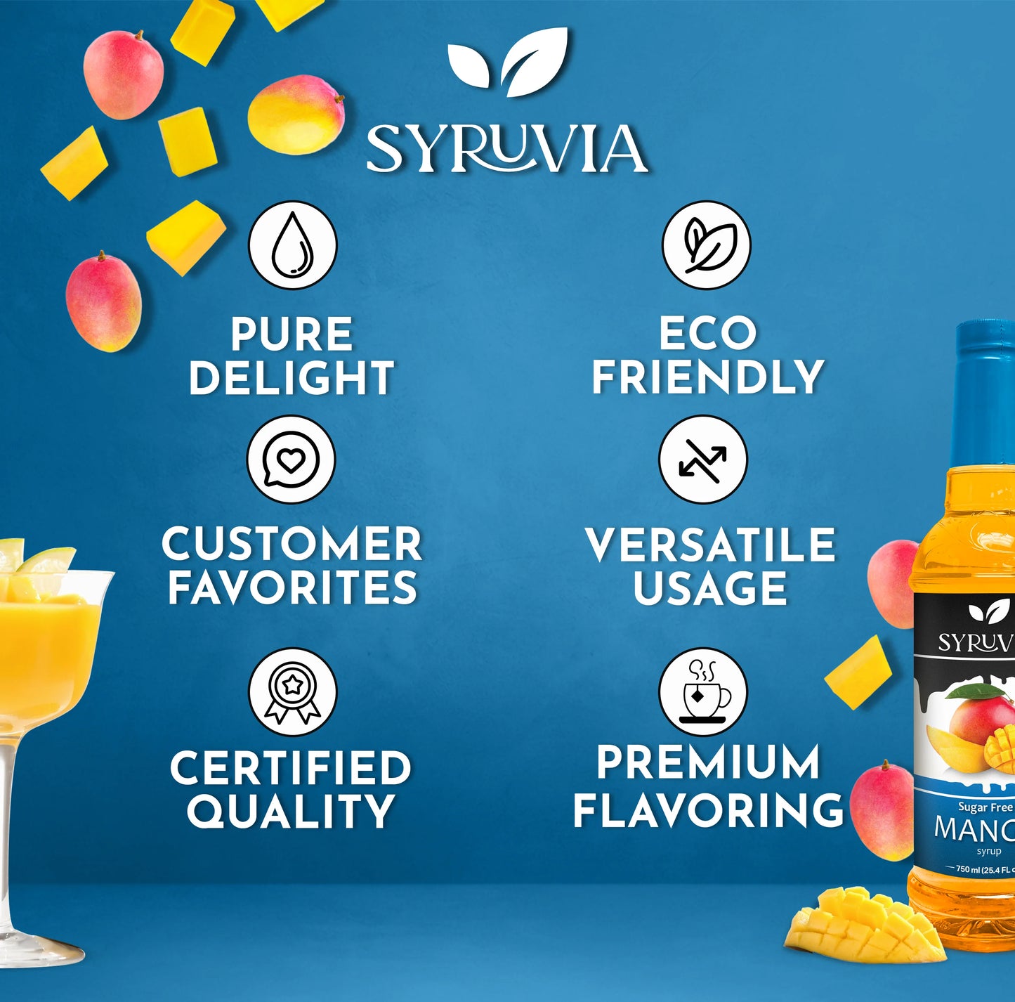 Syruvia Sugar Free Mango Syrup With Pure Delight Eco Friendly Certified Quality And Premium Flavoring