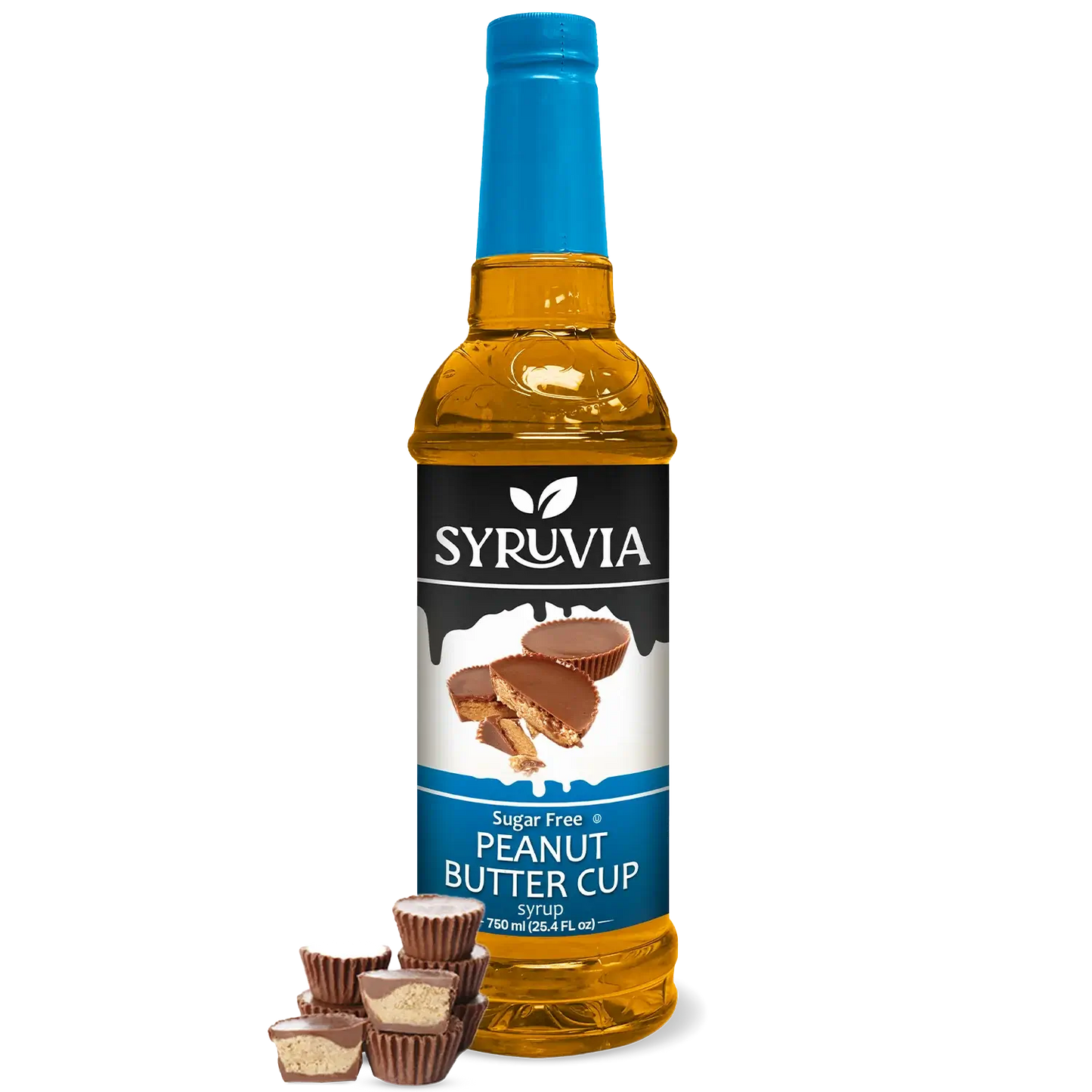Syruvia Sugar Free Peanut Butter Cup Coffee Syrup Bottle 750ml With Chocolate Peanut Butter Cups