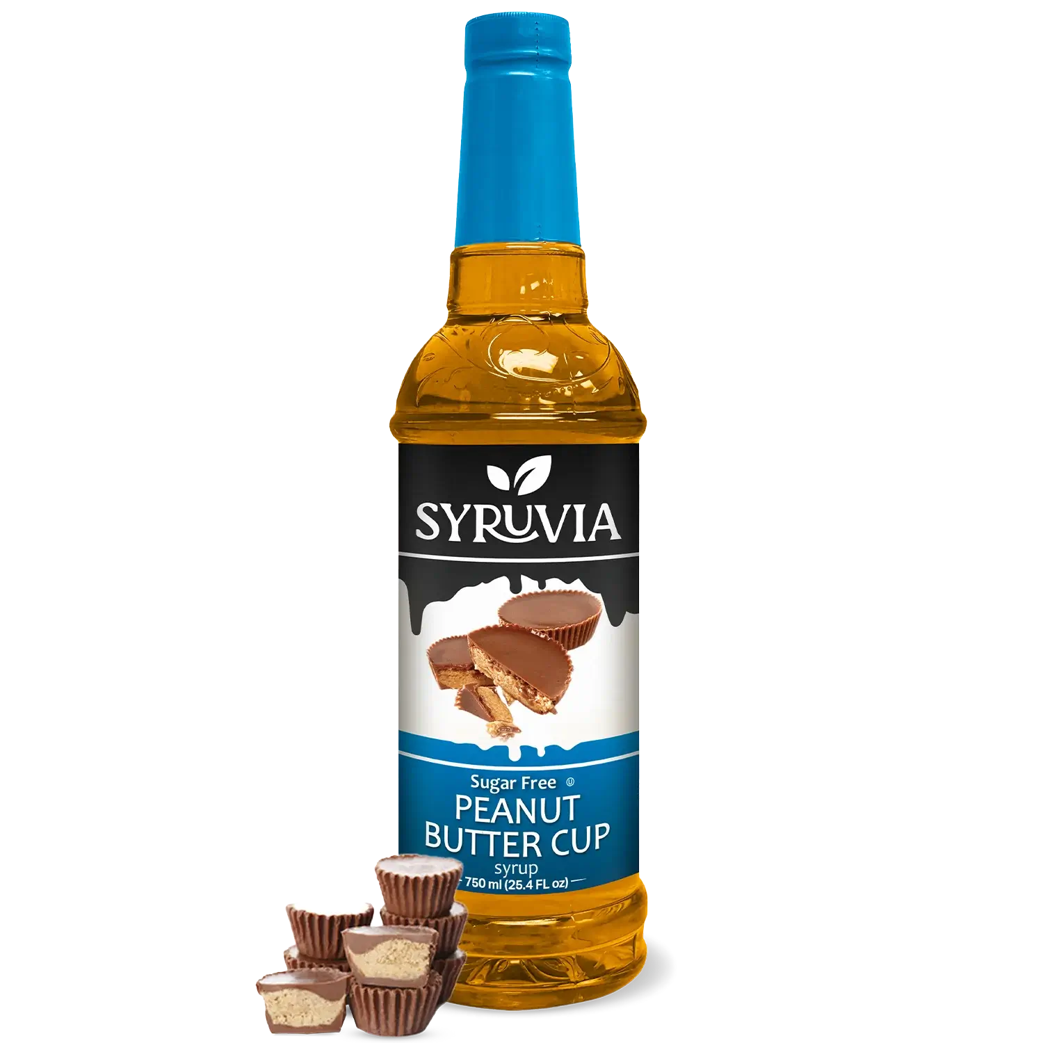Syruvia Sugar Free Peanut Butter Cup Coffee Syrup Bottle 750ml With Chocolate Peanut Butter Cups