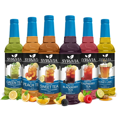 Syruvia Green Tea, Peach Tea, Sweet Tea, Blackberry Tea, Raspberry Tea, Honey Tea