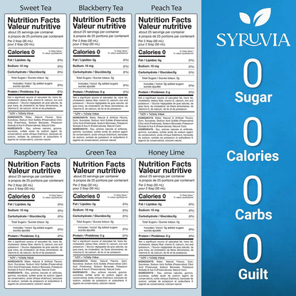 Syruvia Green Tea, Peach Tea, Sweet Tea, Blackberry Tea, Raspberry Tea, Honey Tea Nutrition Facts