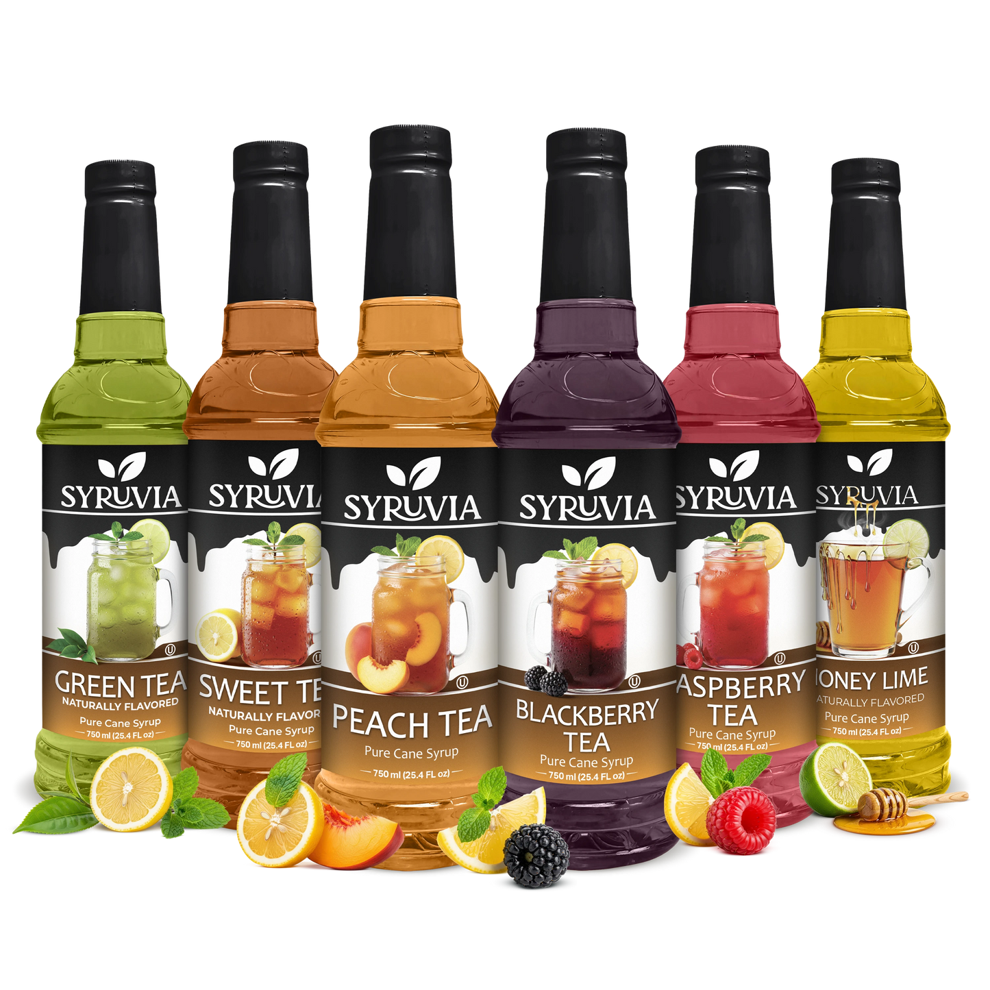 Syruvia Green Tea, Sweet Tea, Peach Tea, Blackberry Tea, Raspberry Tea, Honey Lime