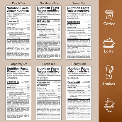 Syruvia Green Tea, Sweet Tea, Peach Tea, Blackberry Tea, Raspberry Tea, Honey Lime Nutrition Facts