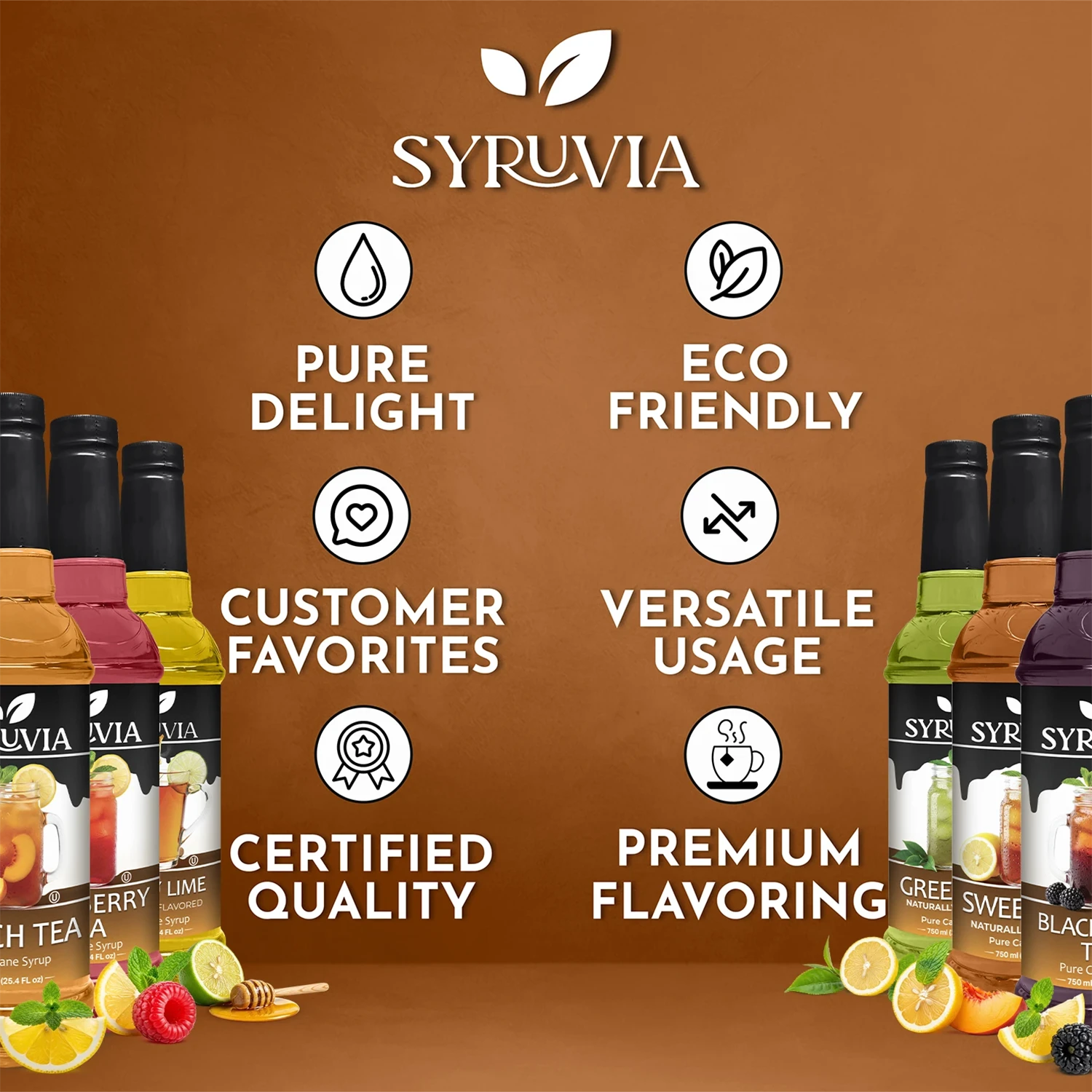 Syruvia Green Tea, Sweet Tea, Peach Tea, Blackberry Tea, Raspberry Tea, Honey Lime Premium Flavoring