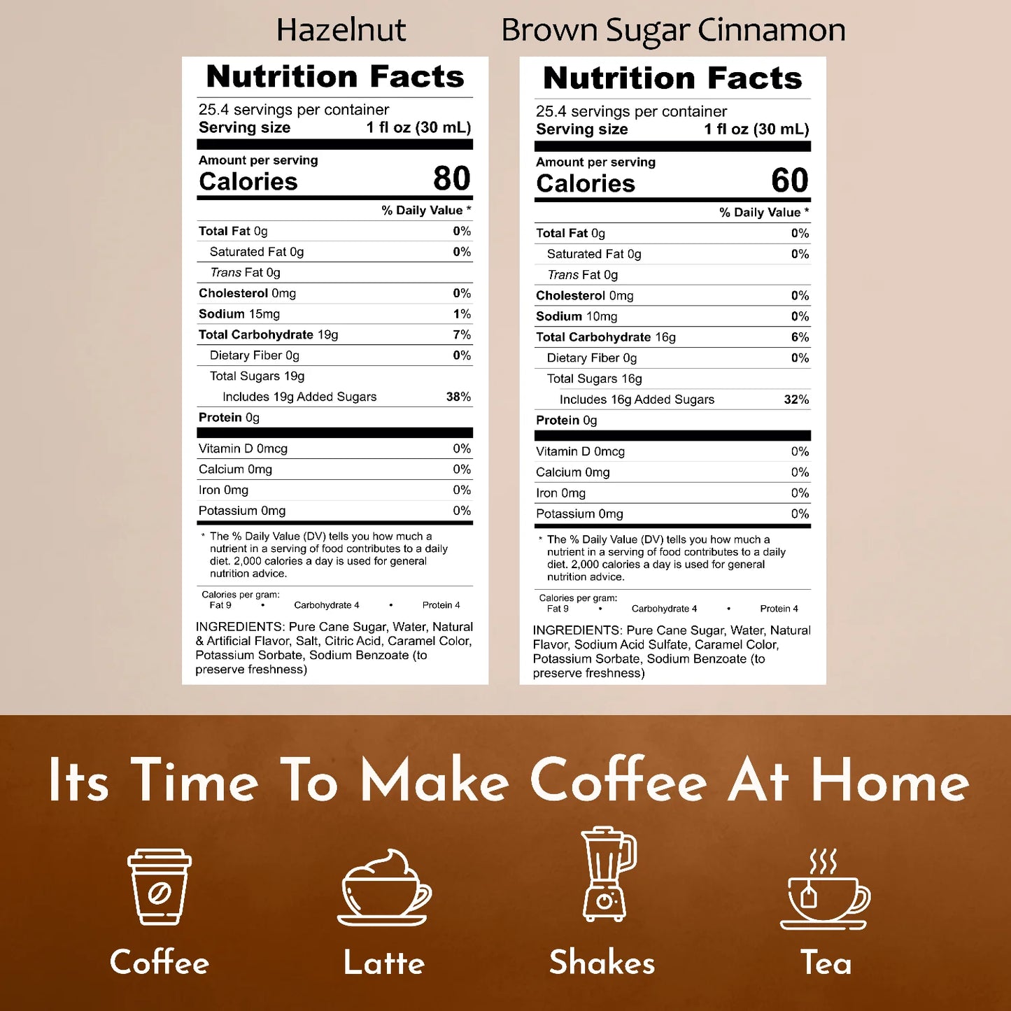 Syruvia Hazelnut Brown Sugar Cinnamon syrup Nutrition facts 