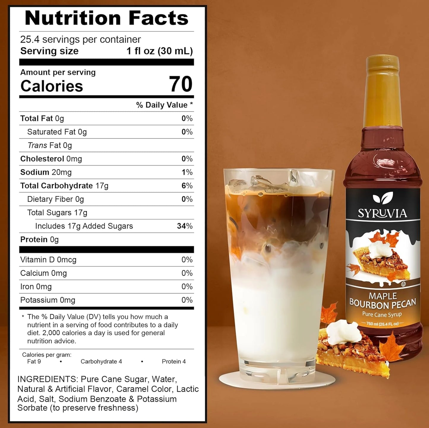 Syruvia Maple bourbon pecan flavored syrup Nutrition facts