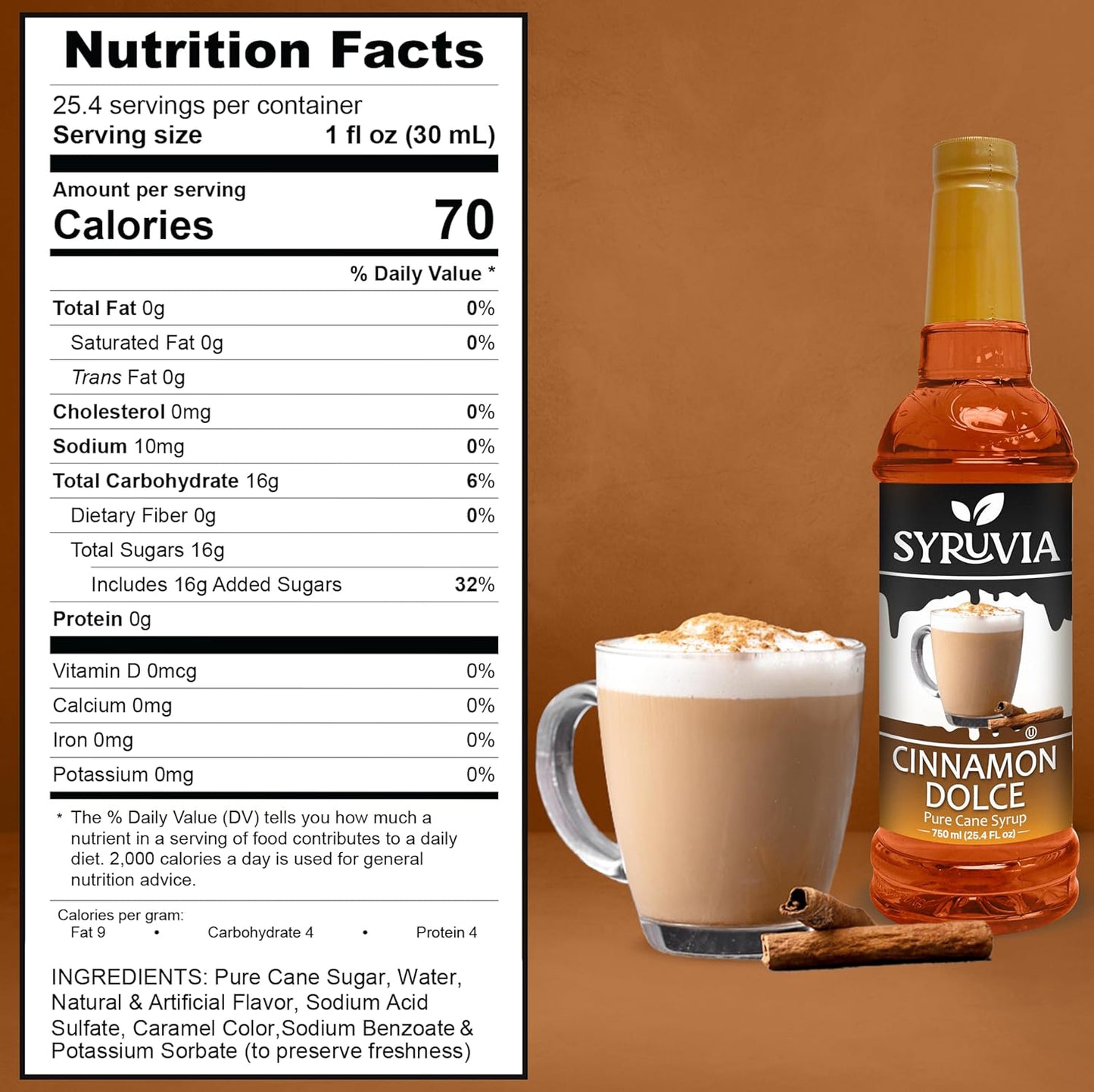 Syruvia Nutrition Facts Cinnamon Dolce Coffee Syrup