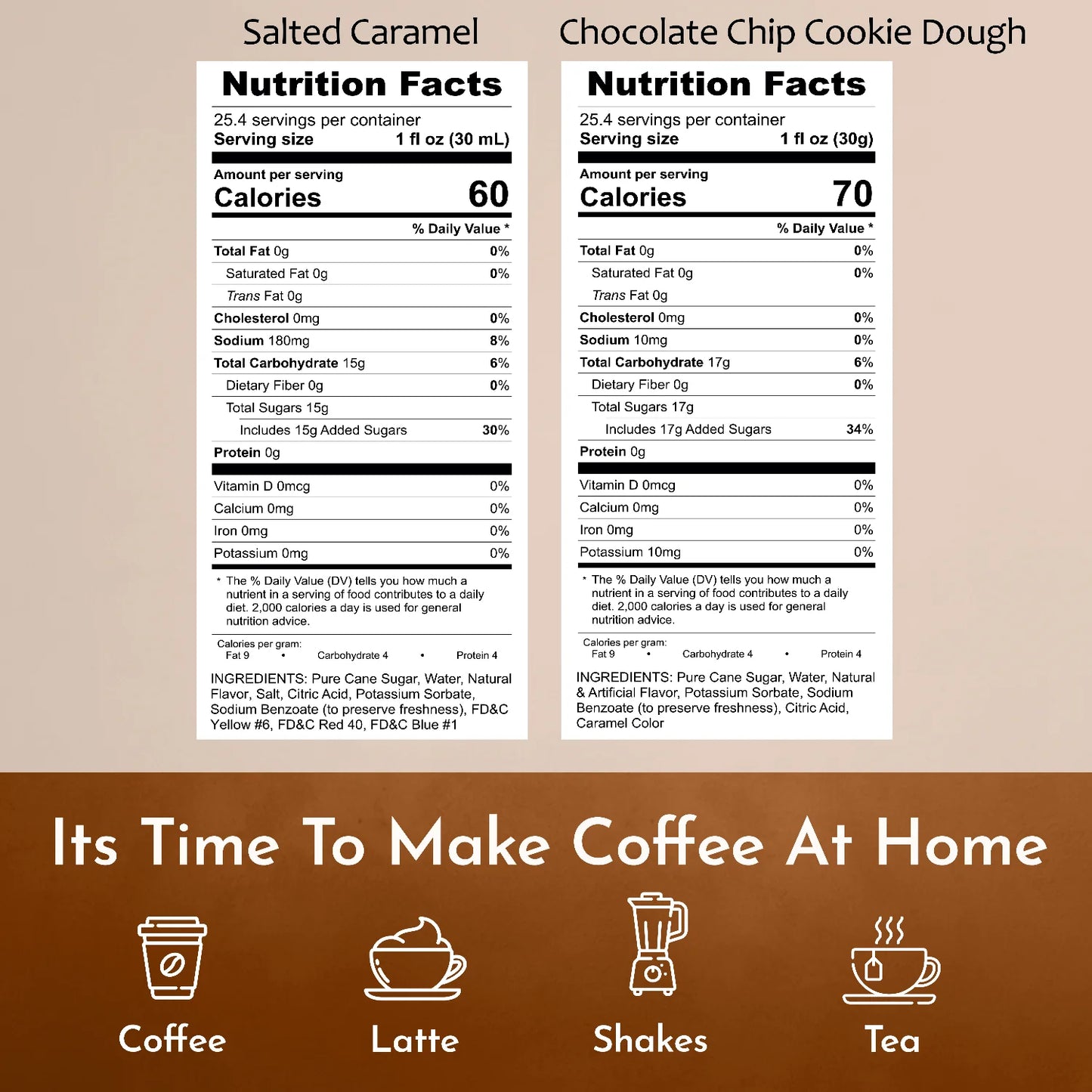 Syruvia Nutrition Facts Salted Caramel Chocolate Chip Cookie Dough Coffee Syrup
