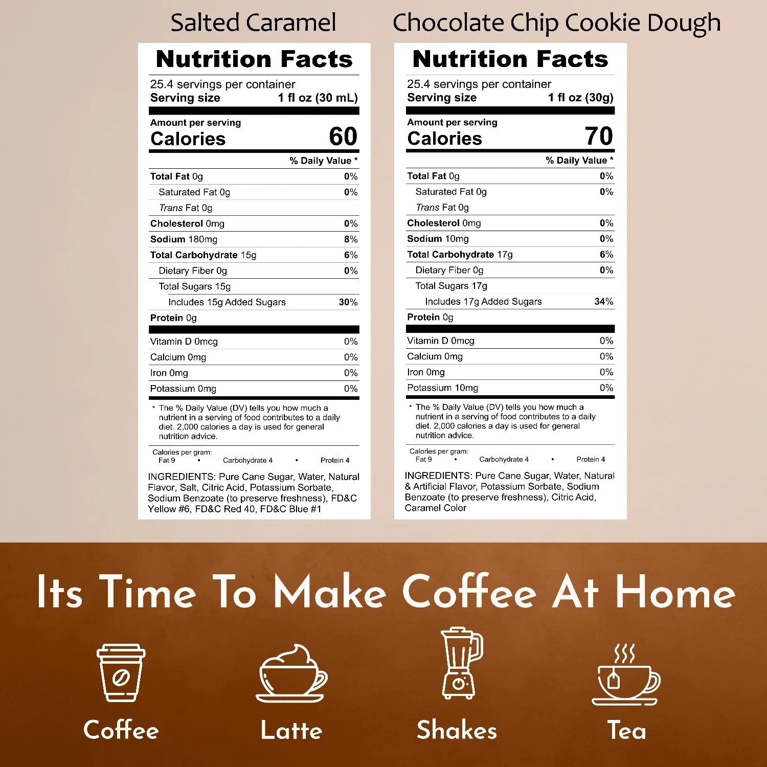 Syruvia Nutrition Facts Salted Caramel Chocolate Chip Cookie Dough Coffee Syrup
