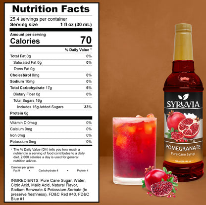 Syruvia Pomegranate syrup for cocktails Nutrition Facts 