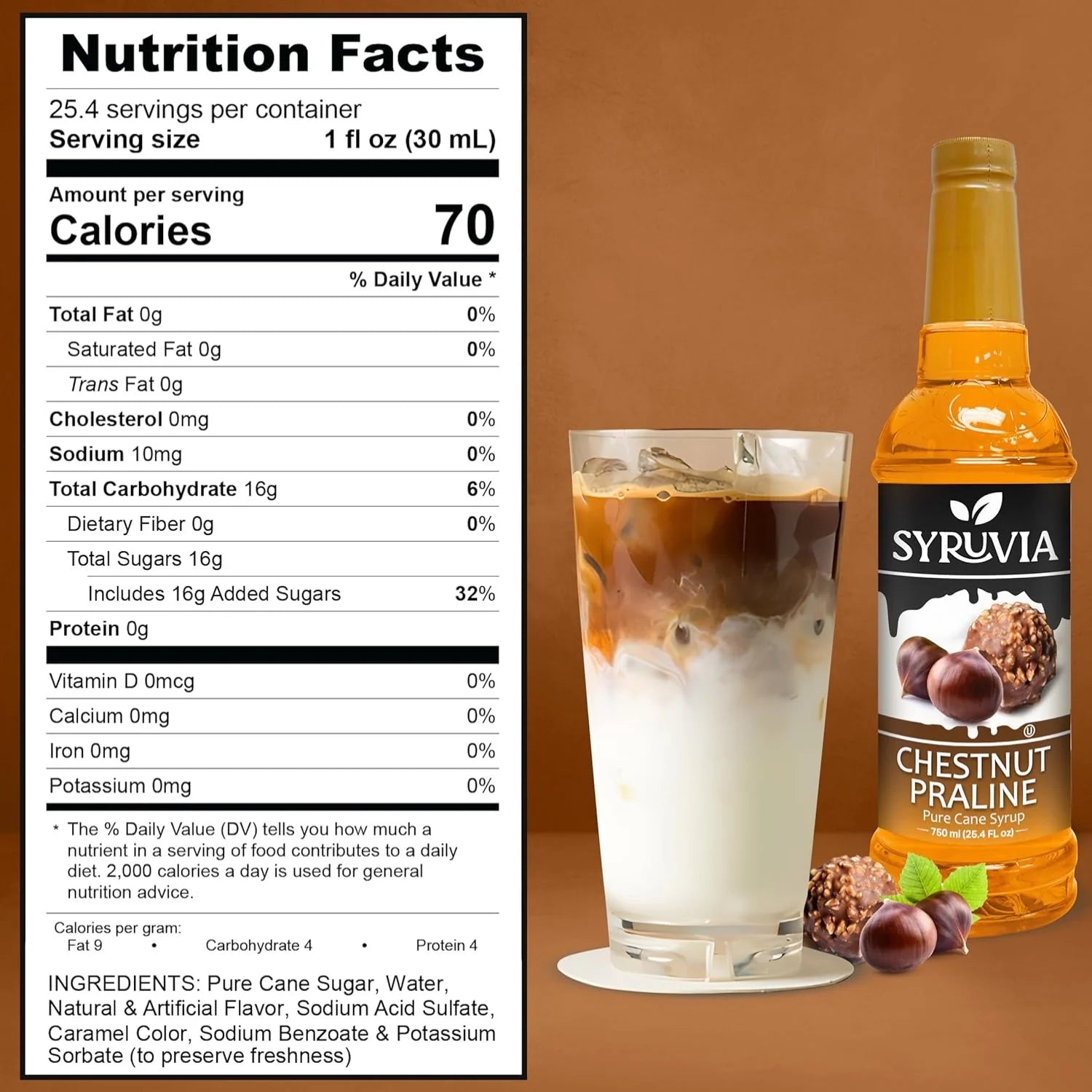 Syruvia chestnut praline Coffee syrup Nutrition facts 