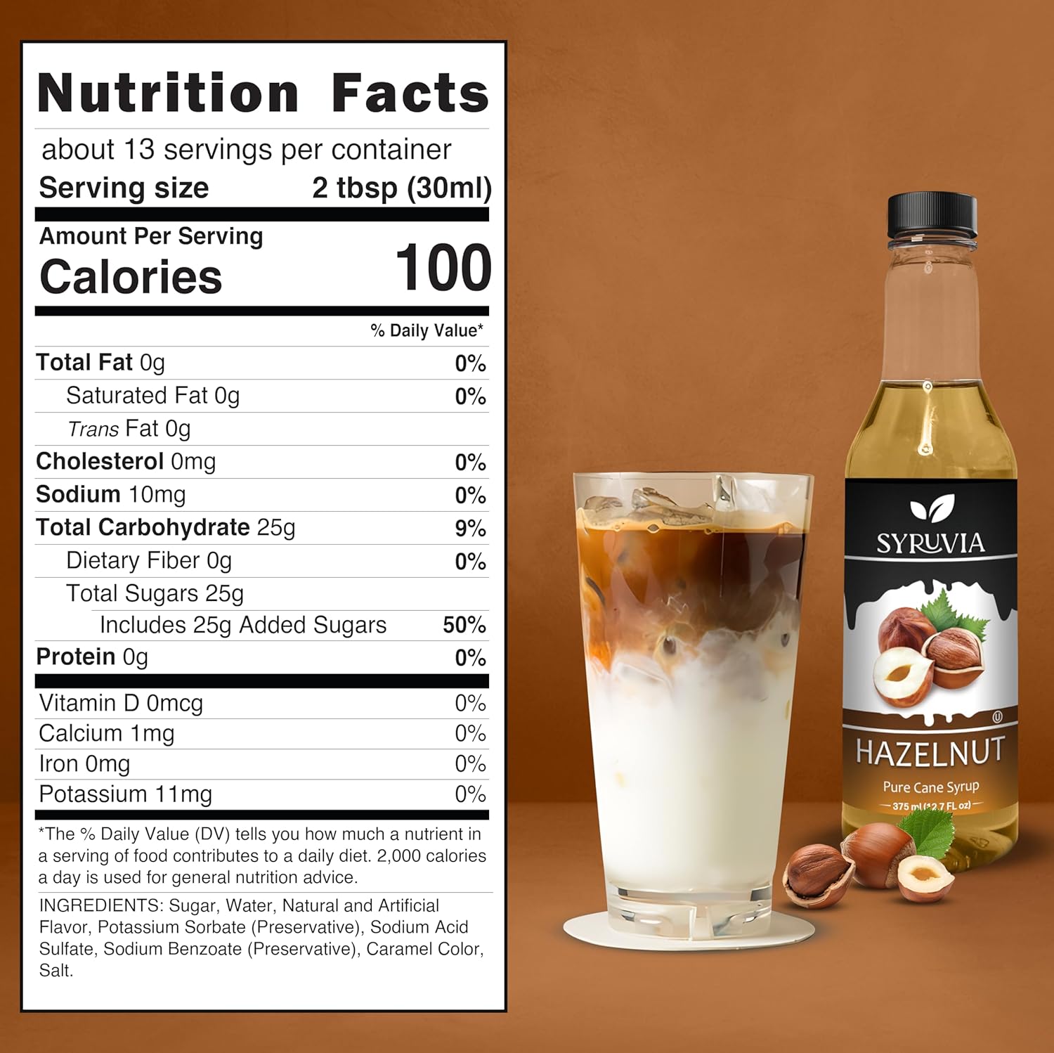 Syruvia coffee syrup hazelnut  nutrition facts