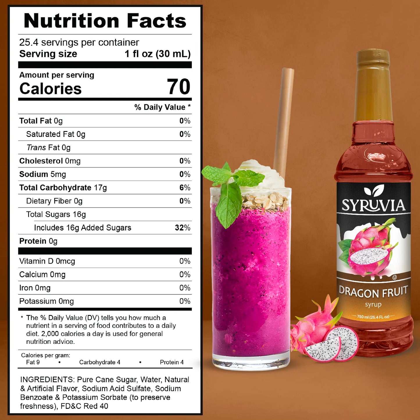 Syruvia dragon fruit syrup Nutrition Facts 
