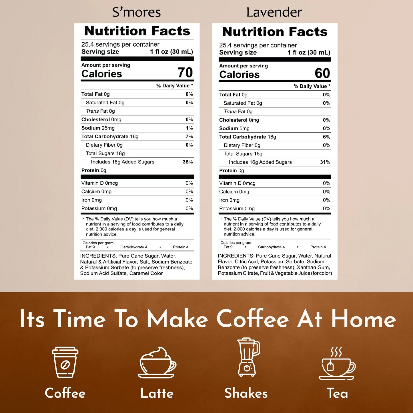 Syruvia s'mores  lavender syrup for coffee nutrition facts 