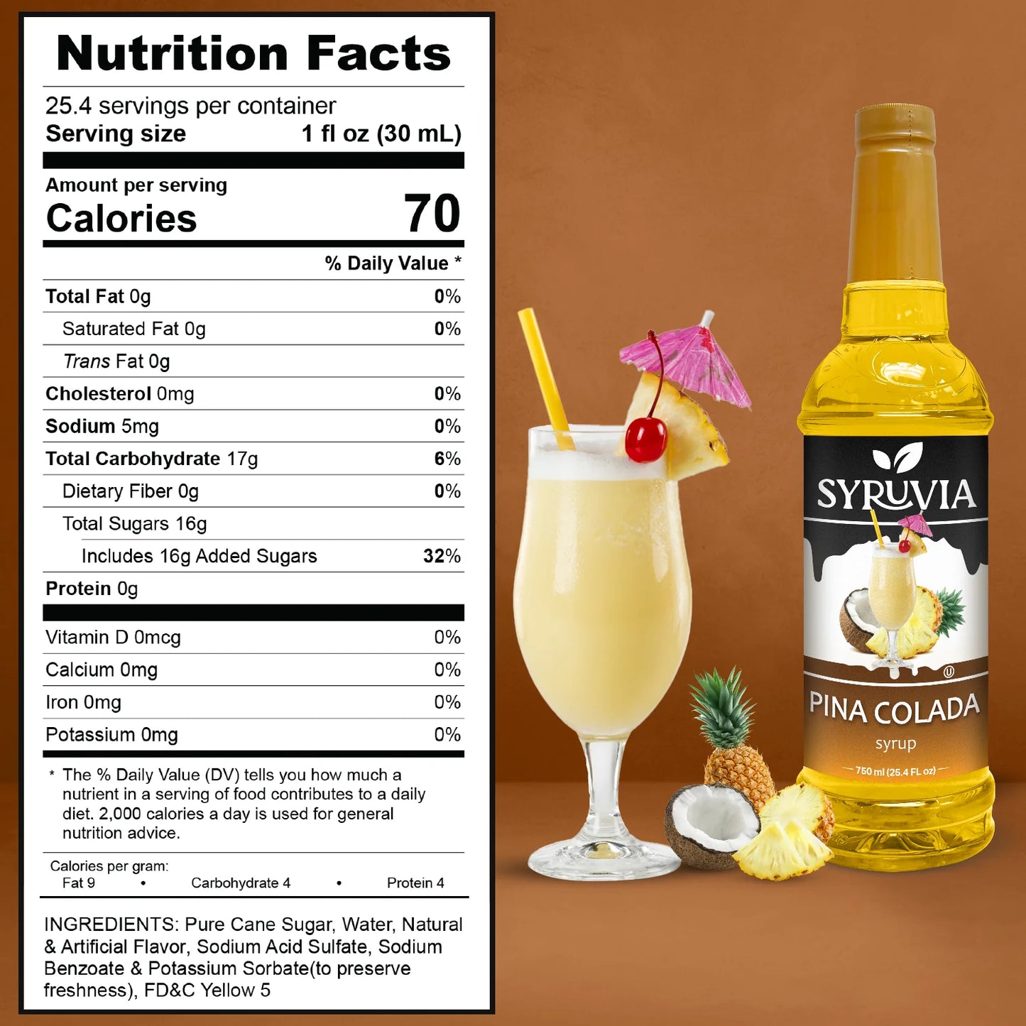 Syruvia syrup pina colada nutrition facts 