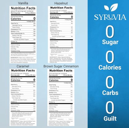 Vanilla, Caramel, Hazelnut, and Brown Sugar Cinnamon syrups Nutrition Facts