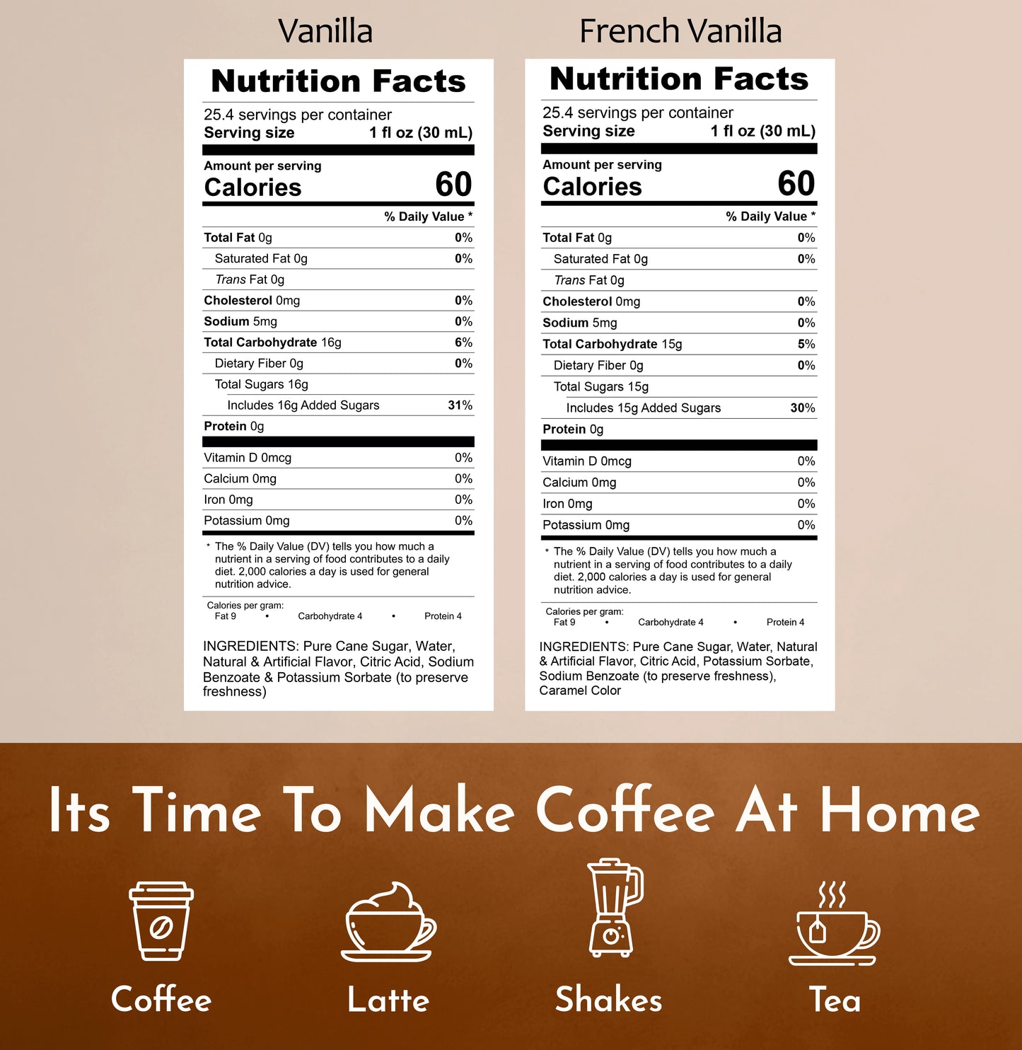 Vanilla French Vanilla Syrup nutrition facts