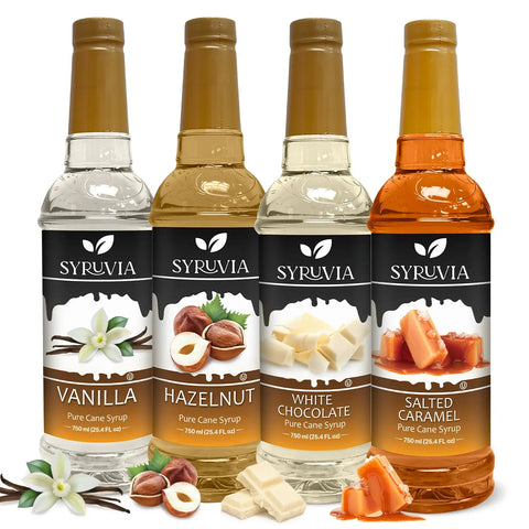 Variety Pack, Vanilla, Salted Caramel, Hazelnut, and White Chocolate Syrup