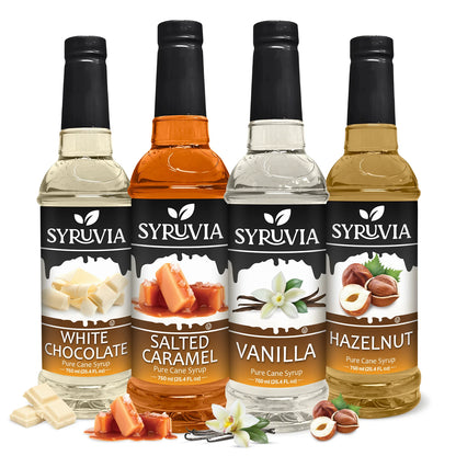 Variety Pack, Vanilla, Salted Caramel, Hazelnut, and White Chocolate Syrup