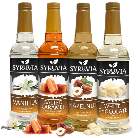 Variety Pack, Vanilla, Salted Caramel, Hazelnut, and White Chocolate Syrup